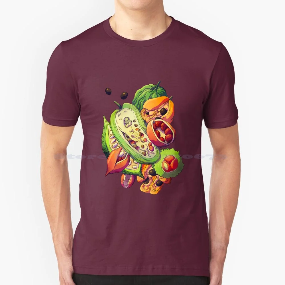 Exotic Fruit T Shirt 100% Cotton Tee Food African Tabacoumba Dessert Dinner Fruity Fantasy Orange Green Red Digitalart Seeds