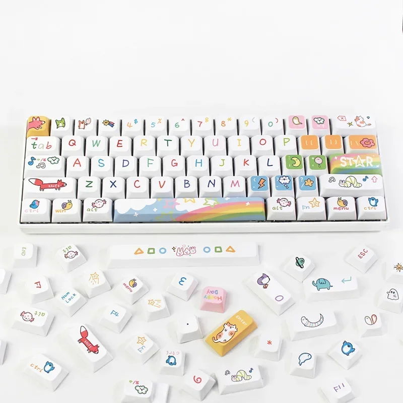 GMK 1 Set 127 Keys XDA Animal Party Theme DIY Key Caps Mechanical Keyboard Rainbow PBT  Full Set Match MX 87/104/61/81