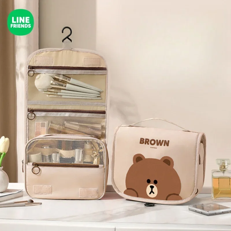 Brown Cartoon Portable Large-capacity Cosmetic Bag Line Friends Womens New Folding Travel Skin Care Product Wash Box Storage Bag