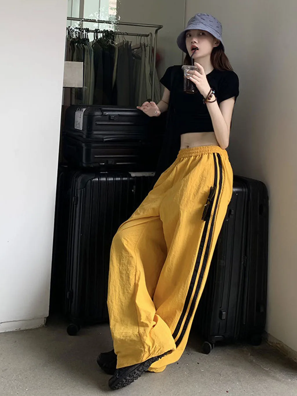 Loose, Casual, Striped Sportswear Pants for Women, Thin Cargo Pants for Spring and Autumn, Casual Jazz, Street Dance, Hip-Hop Pa