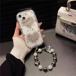Fashion Love Heart Pearl Bowknot Case For POCO X7 X6 F6 M6 X5 M5S M4 F5 M3 X3 Pro F3 F4 Girl Chain Transparent Phone Cover Cases