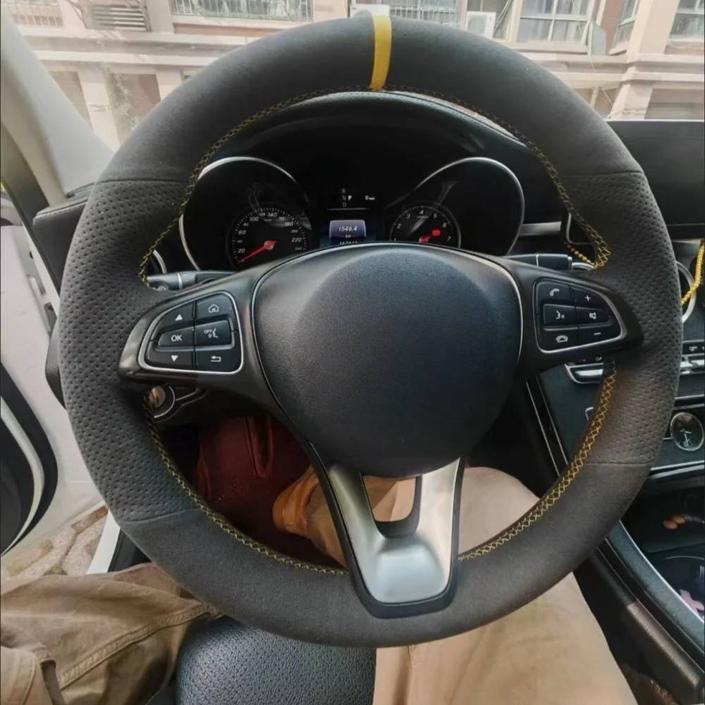 Customization Car Steering Wheel Cover Accessories Hand Sewing Suede Leather For Mercedes Benz W176 W246 W205 C117 C218 W447