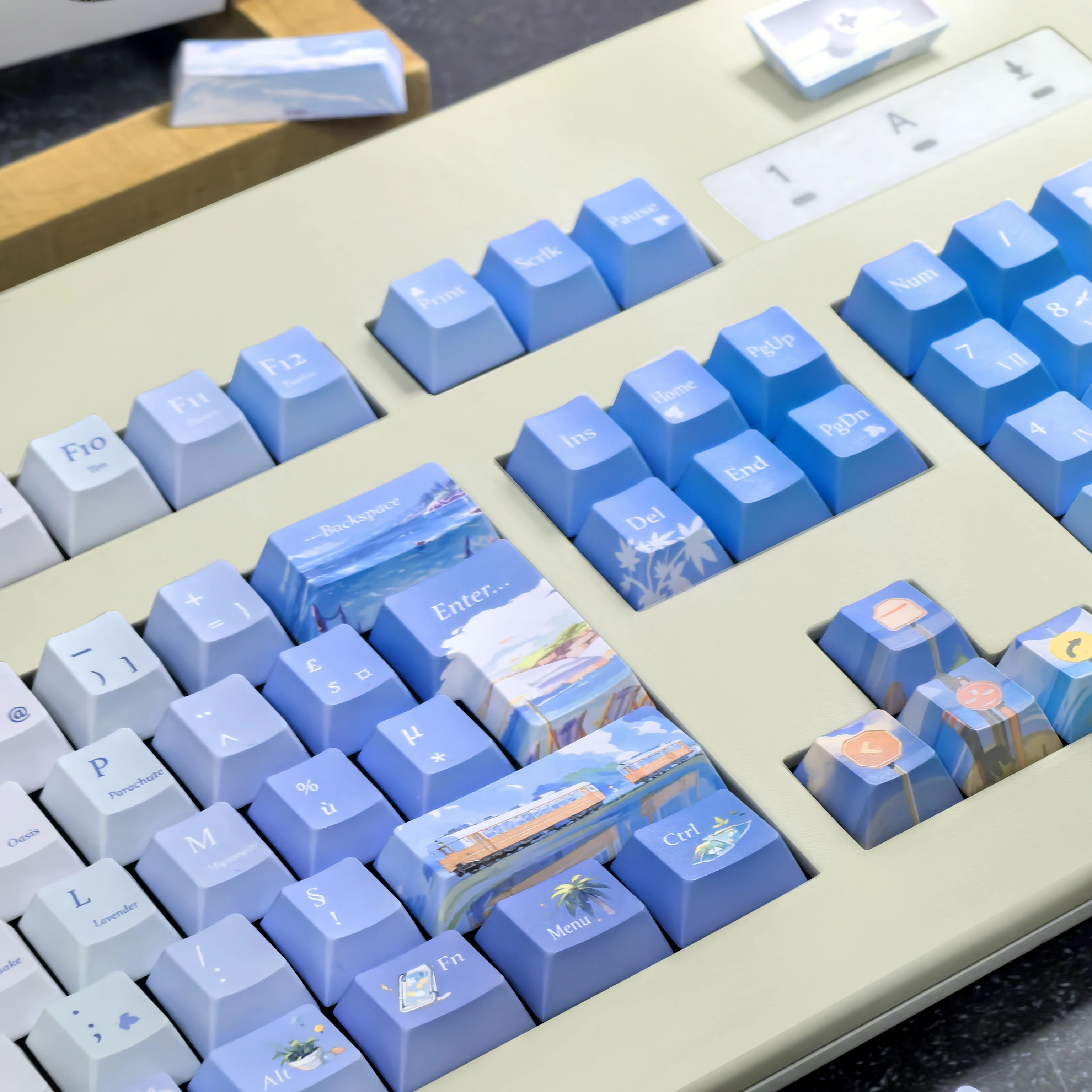 Teclas francesas Iso Azerty, cereza azul Pbt 2,25/2,75U, barra espacial, diseño Alice, teclas que persian el tema fresco del verano
