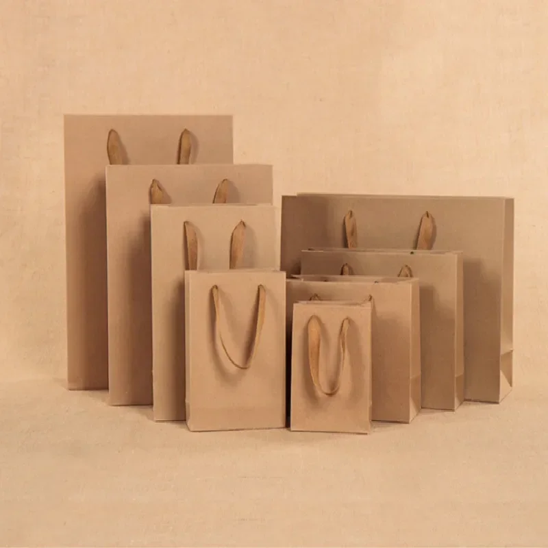 Multi Size Kraft Paper Gift Bags with Handles Flower Shop Kraft Paper Bag New Year DIY Decor Bag Wedding Birthday Party Gift Bag