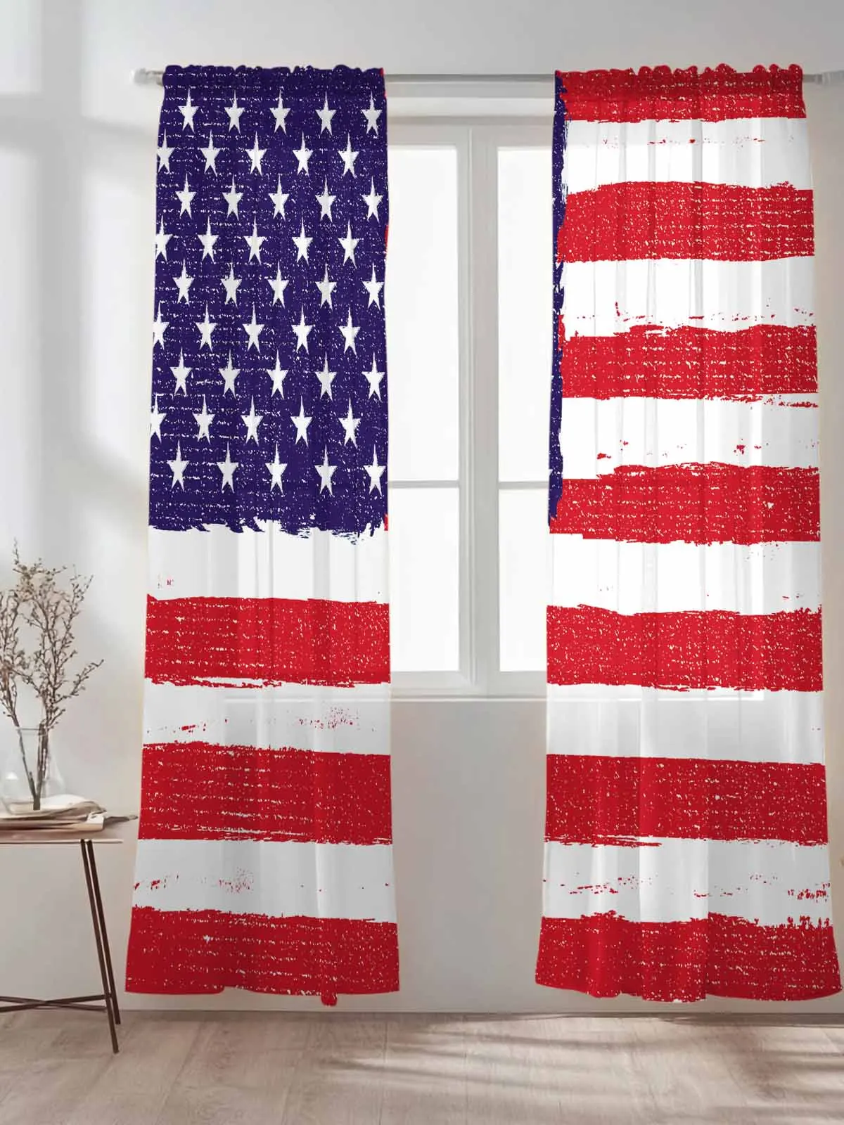 

Independence Day USA Flag Stars And Stripes Voile Sheer Window Drapes Curtains for Bedroom Living Room