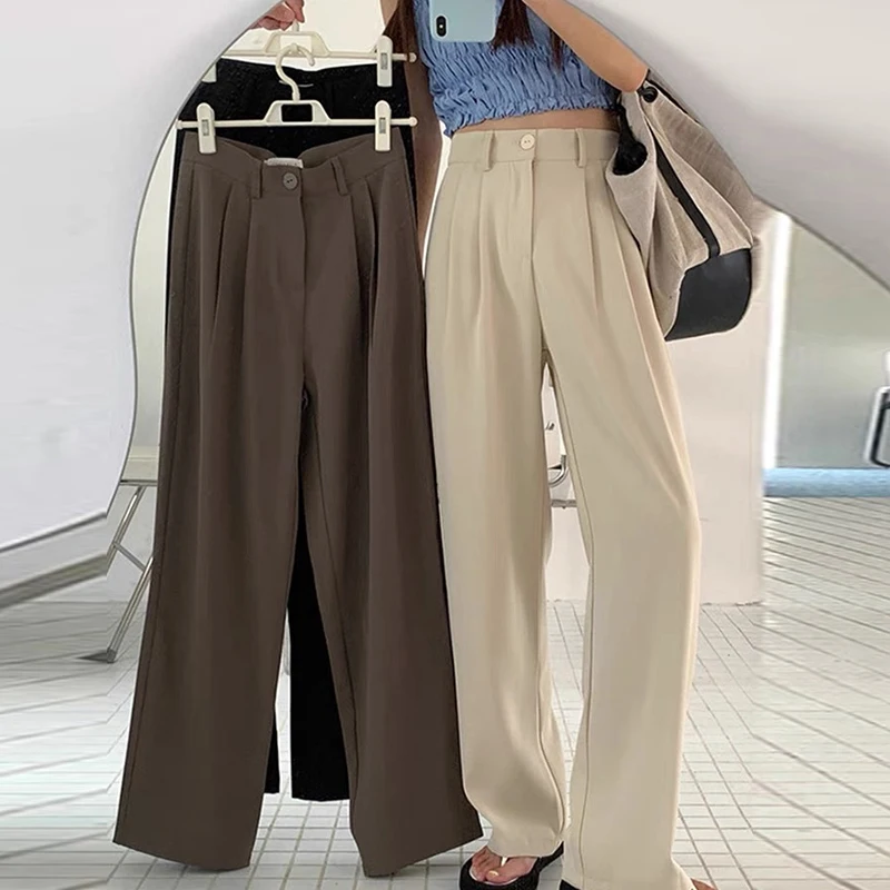 Women Loose Straight Wide Leg Pants Basic All-Match High Waist Suit Pants Office Lady's Casual Elegant Trousers Summer Trend