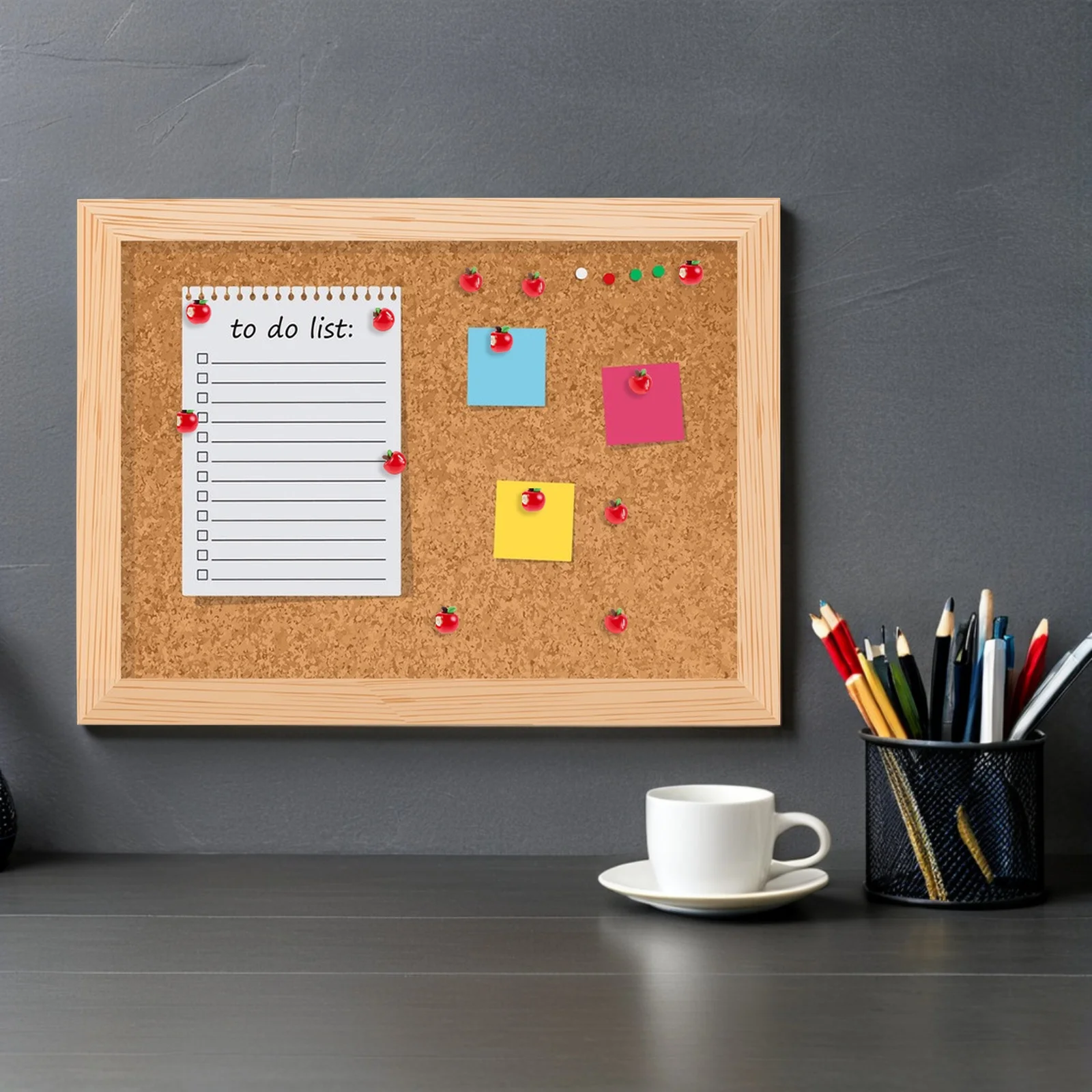 Realistyczne pinezki w kształcie jabłek, dekoracyjne szpilki, artykuły biurowe i domowe, realistyczny design 3D, stylowe akcesoria papiernicze.