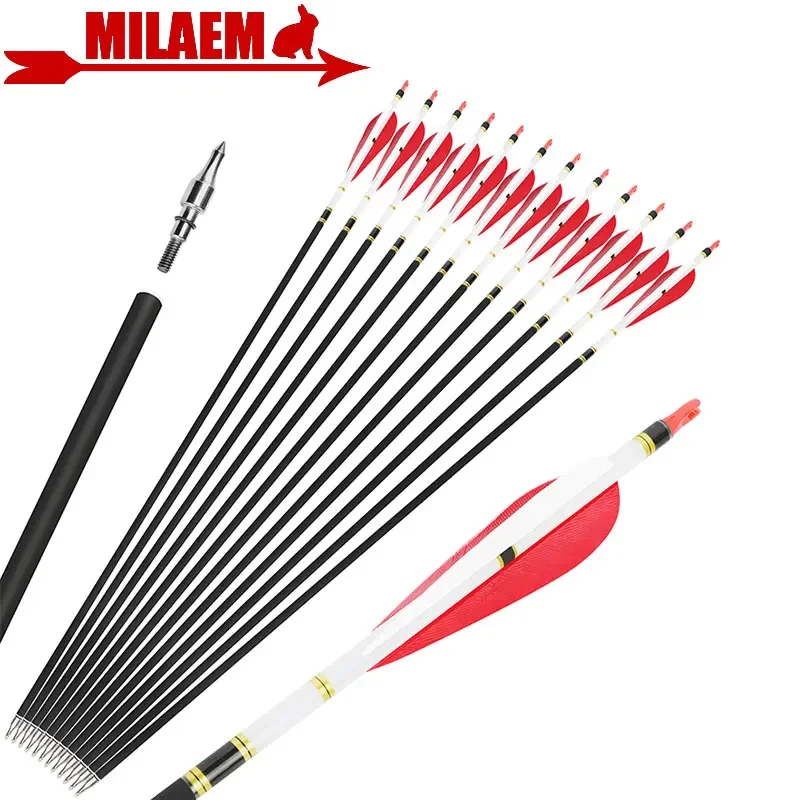 

6/12pcs Archery Mixed Carbon Arrow Spine 500 ID6.2mm OD7.8mm 100Gr Arrow Point 4/5inch Turkey Feather Hunting Shooting Arrow