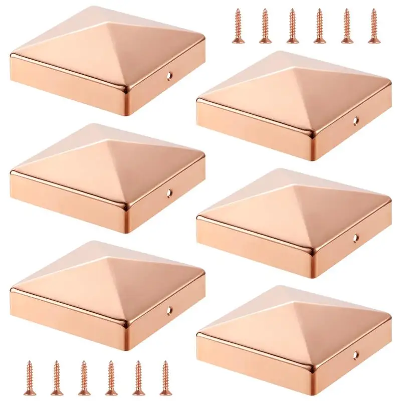 6Pcs Copper Post Caps Pyramid Post Decking Caps Fence Protective Covers Post End Topper Covers For Outdoor Deck Mailbox Corridor