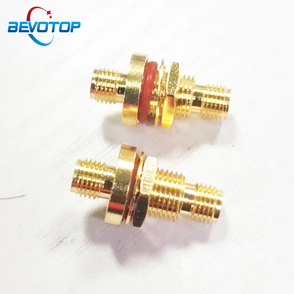 BEVOTOP 10pcs/lot SMA Female to Female Jack Bulkhead Red O-ring Panel Mount For Raido Antenna RF Coaxial Adapter Connector Gold