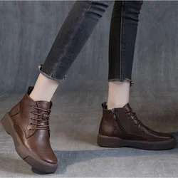 High End Women Genuine Cowhide  Boots 2023 New Arrival Rubber Anti-Slip 4cmThick Sole Waterproof Brown Knight Ladies Shoes