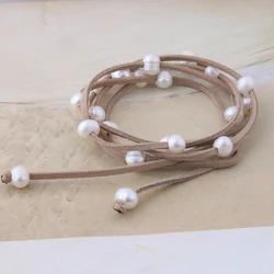 Bracelets Natural Freshwater Pearl Charm Fashion Korean Velvet Wrapped Pearl Multi-layer Bracelet and Necklace