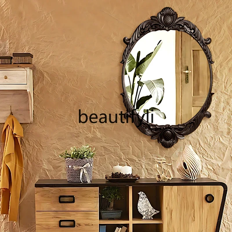 French Retro Bathroom American Wall-Mounted Washbasin Makeup Entryway Fireplace Decorative Mirror