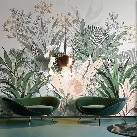 Custom Mural Wallpaper Nordic Hand Painted Tropical Plants Rainforest Leaves Abstract Plant Indoor Background Wall Paper 3D