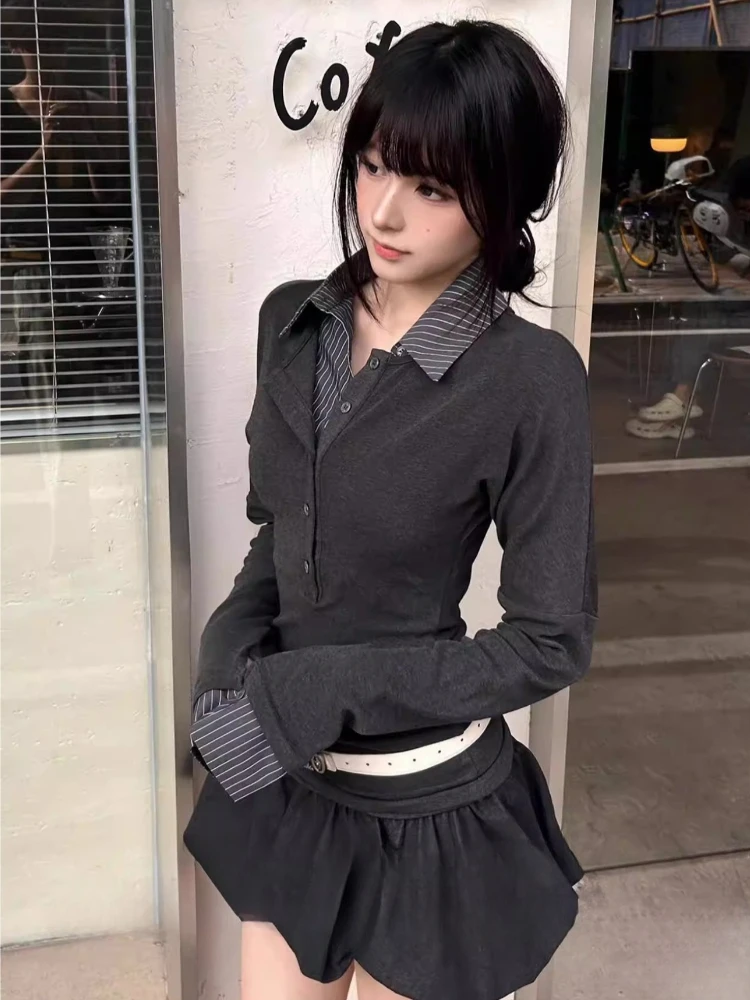 Y2K Gothic Subculture Print Long Sleeve T Shirts Korean Fashion Harajuku Punk Loose Tees Streetwear 2000s Vintage Ladies Tops