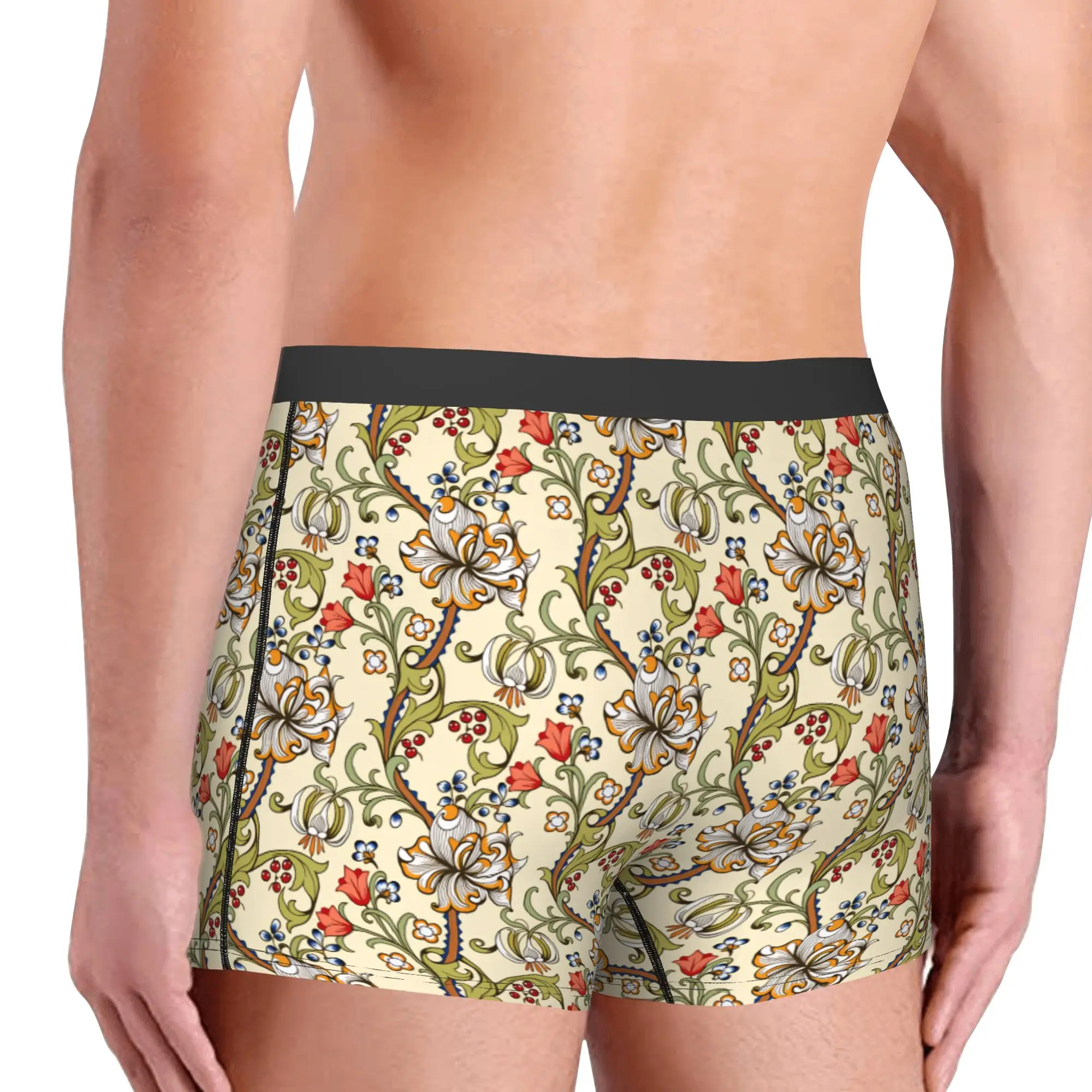 Male Cool Morris Golden Lilies  Underwear  Boxer Briefs Stretch Shorts Panties Underpants