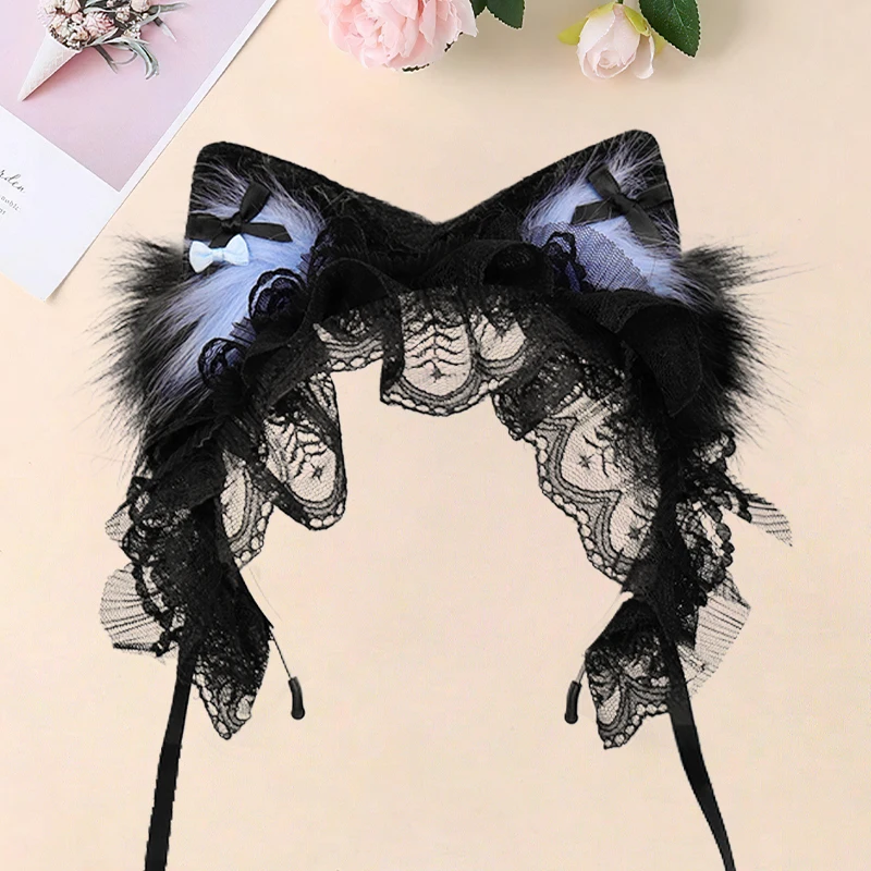 Christmas Cosplay Gift - Anime Cat Ear Headband with Bohemian Mesh Design, Perfect for Comic Con & Parties