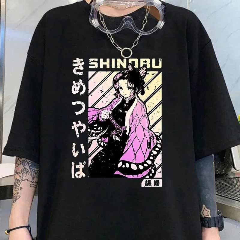 

New Kochou Shinobu Print T Shirt Women Short Sleeve Tops Tees Summer Fashion Loose Casual T-shirt Anime Y2K Shirt