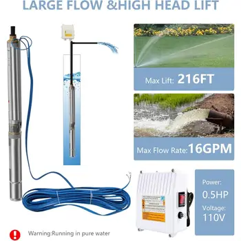 110V 深井潛水泵,0.5馬力,揚程216英尺,3英寸外徑不銹鋼管道地下水泵,帶外部控制箱 10 最佳銷售 水井泵 - №8