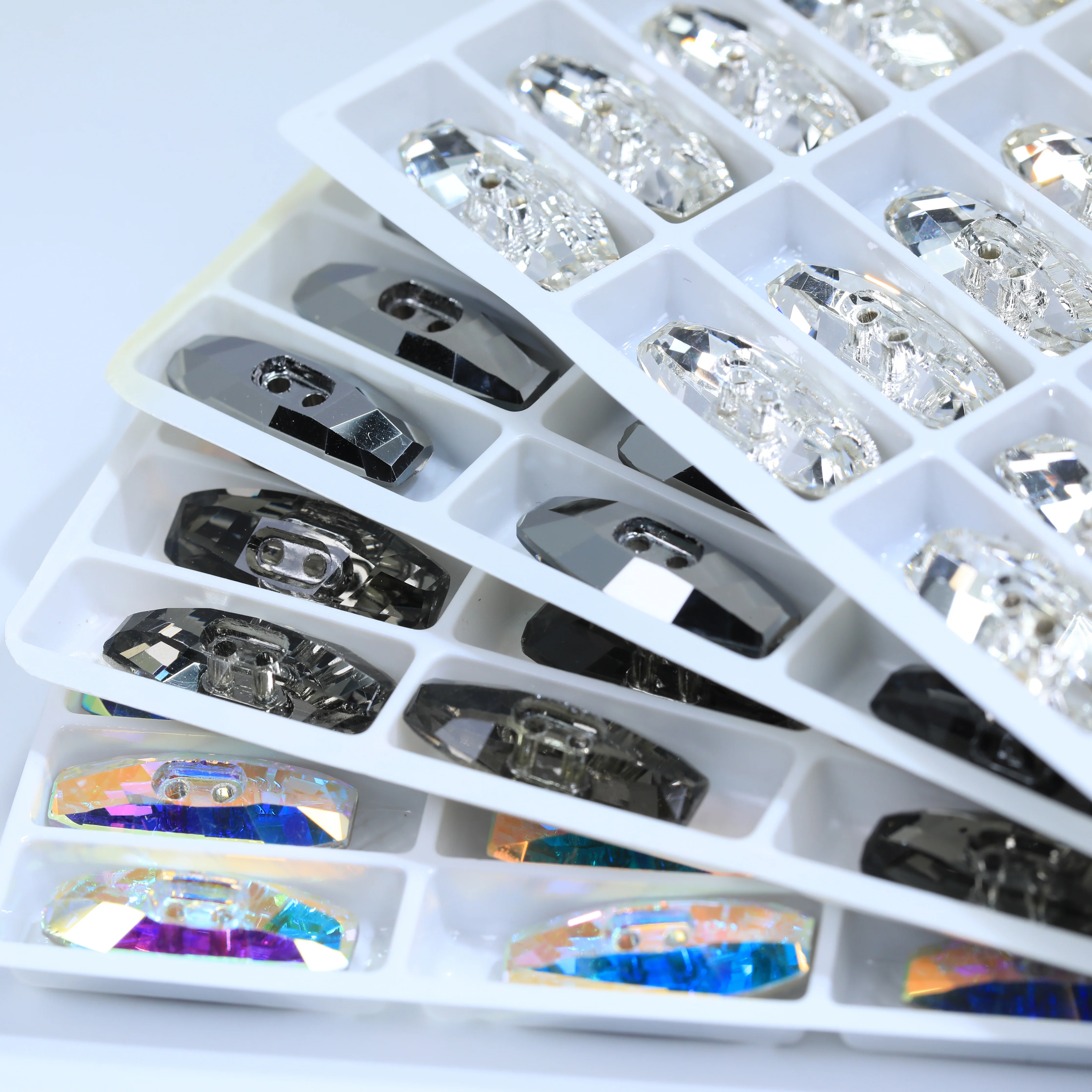 Barrel shape Buttons Crystal Rhinestone 2-Hole Sew-on Flatback Geometric for Coat Cardigan Blazer Dress Bag DIY Sewing Garment