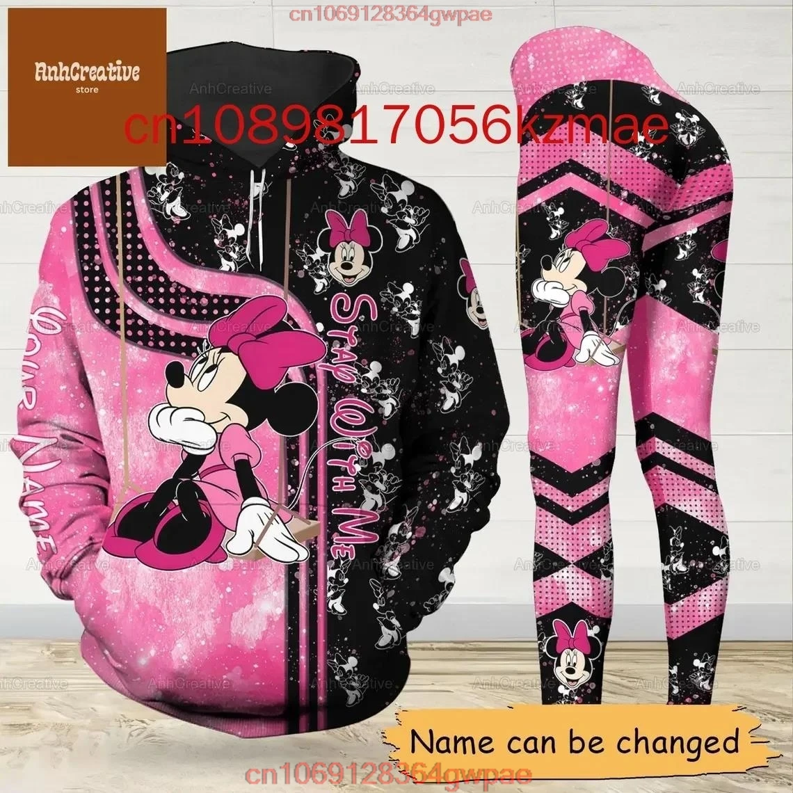 Disney Minnie Mouse Hoodie Women's Hoodie Set Mickey Yoga Pants Sweatpants Women's Yoga Y2k Hoodie Leggings Fashion Tracksuit