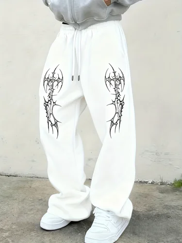 Imagen 2 del producto Joggers de pierna ancha con estampado de hacha gótica negra/blanca cruzada para hombre, pantalones de calle de moda Hip Hop, pantalones casuales de gran tamaño, tendencias de moda 2025