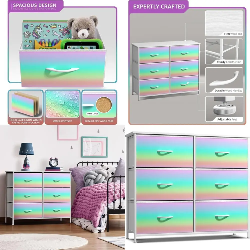 

6-Tier Storage Unit with Fabric Bins - Ideal for Bedroom, Hallway, Closet, and Office Organization