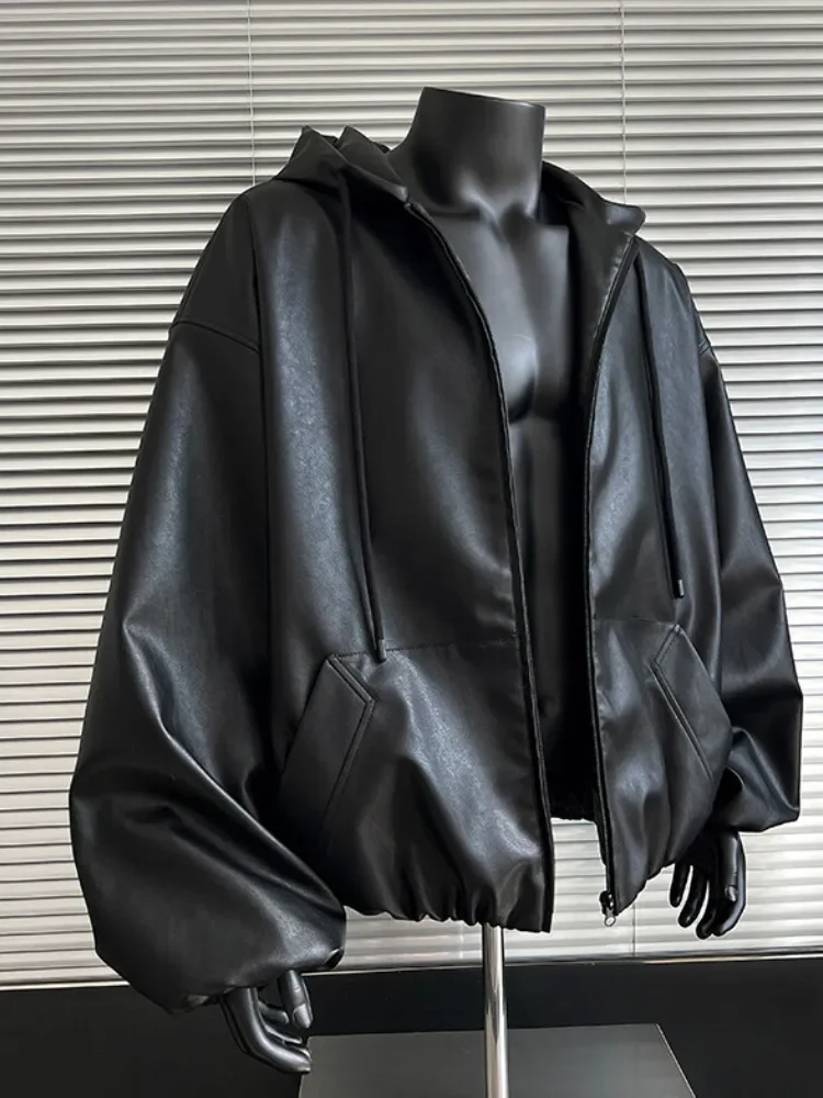 

Повседневные корейские модные зимние куртки из искусственной кожи, короткие черные мягкие пальто большого размера, мужская толстовка на молнии, теплая куртка, свободная одежда