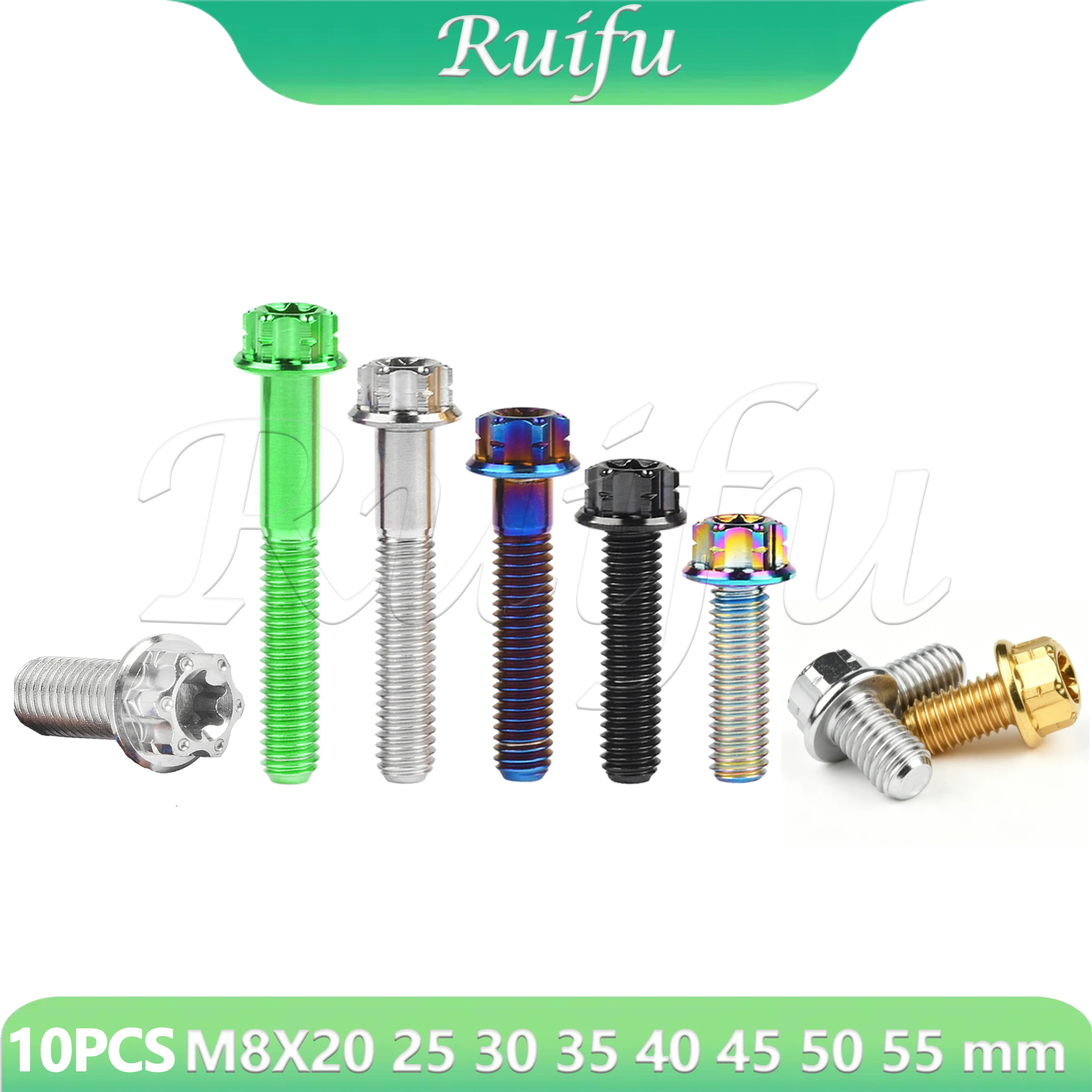 

Ruifu Titanium Bolt 10pcs M8X20 25 30 35 40 45 50 55 mm Torx Flange for Motor Bike Disc Brake
