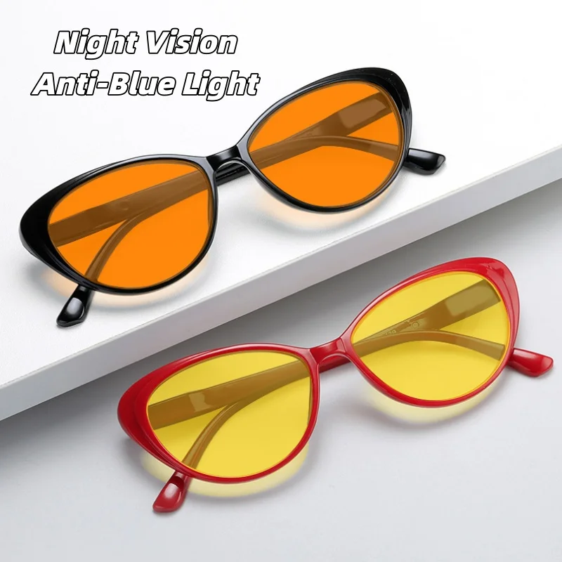

Fashion Cat-Eye Night Vision Glasses for Men and Women Red & Orange Lenses Blue Light Blocking Glasses Computer Goggles