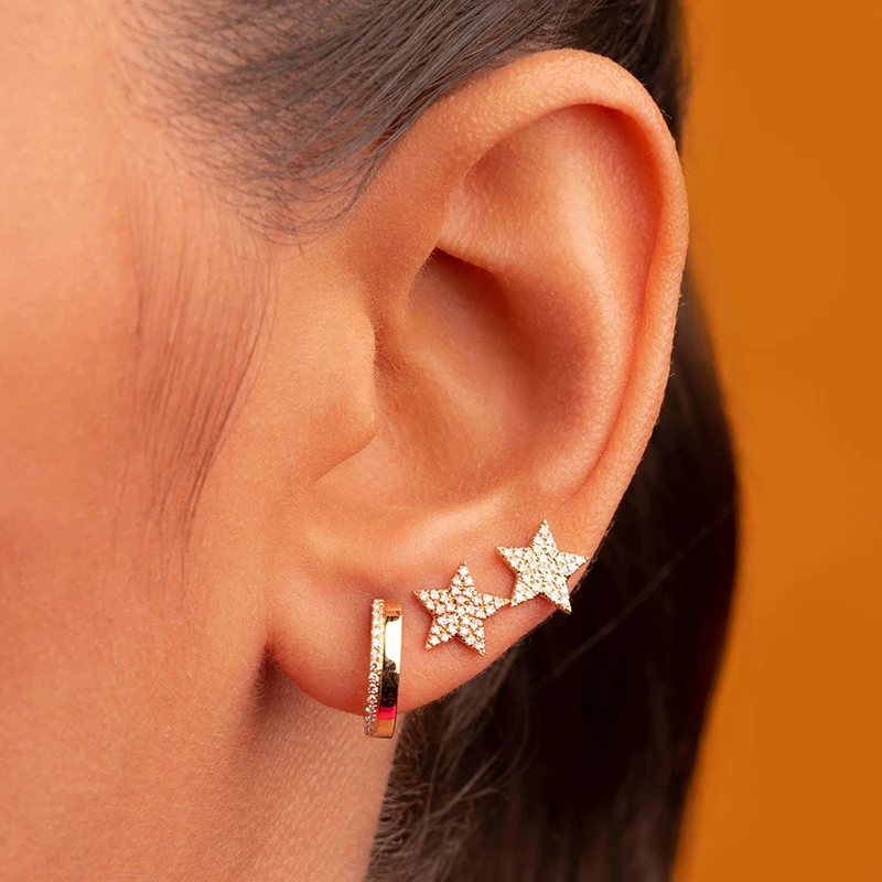 TIANDE Gold Color Star Stud Earrings for Women Cute CZ Zircon Piercing Women's Earrings 2022 Fashion Party Jewelry Wholesale