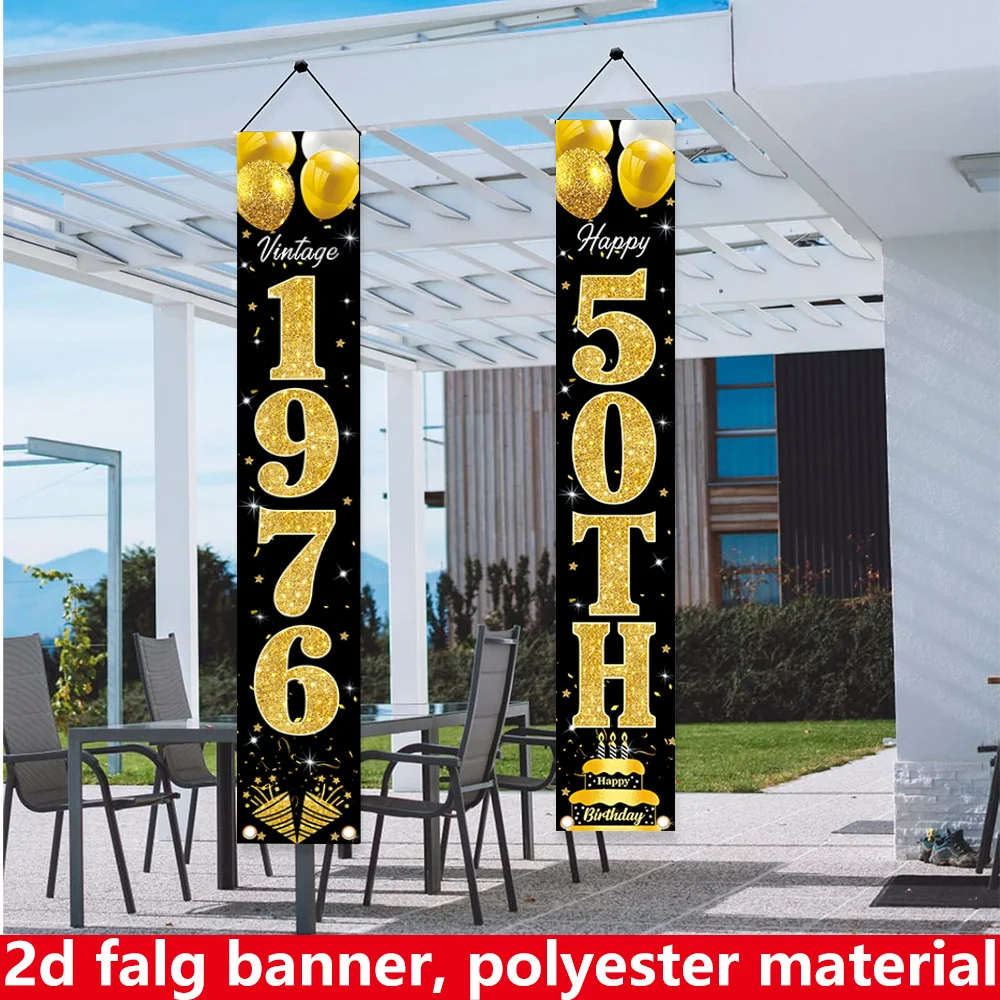 2D Flachbanner, 2-teiliges Geburtstagsbanner, Polyester-Material, 70,9 Zoll * 12 Zoll, Vorhangbanner für die 50. Geburtstagsfeier - 1976 Vintage Gold – Detail 6