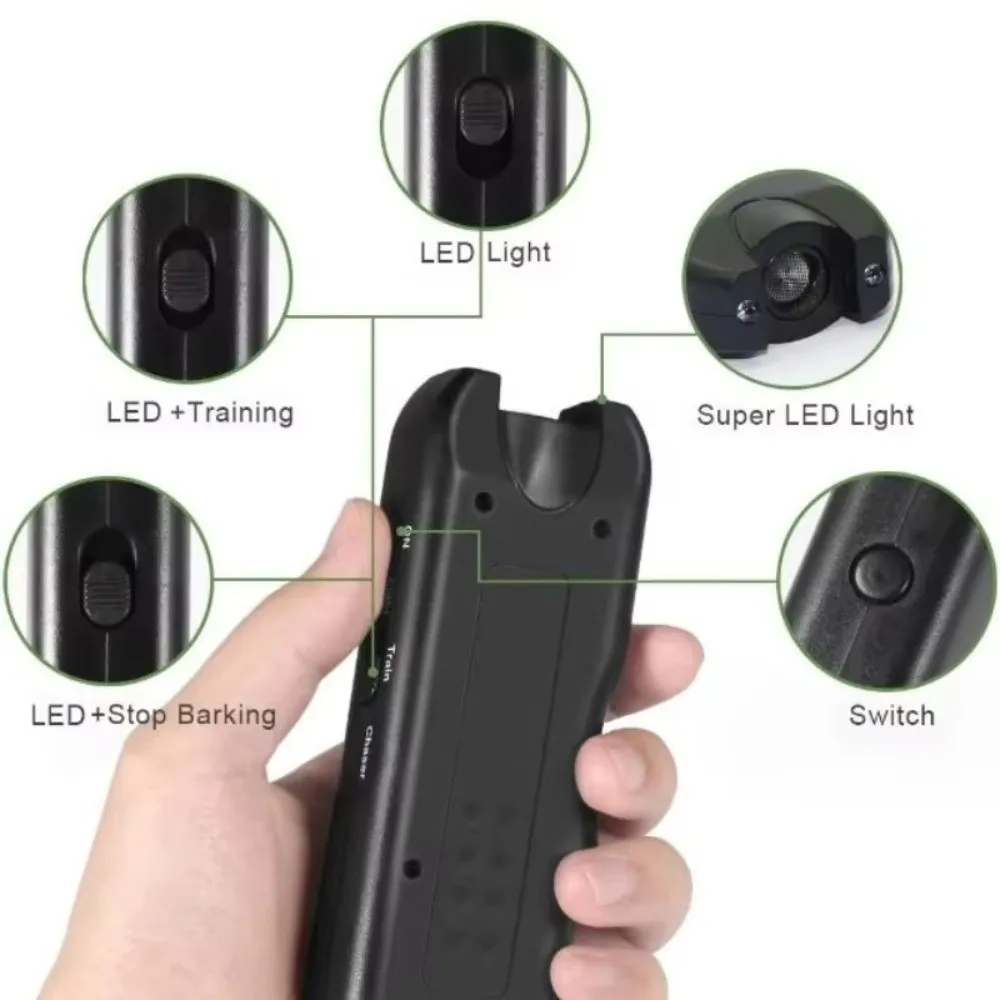 

3 in1 Ultrasonic Dog Repeller Battery Powered LED Light Electronic Dog Repeller Handheld Portable Anti-barking Training Device