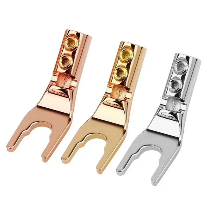 4.2MM U Y Shaped Clip Banana Plug Audio Jack Solder Wire Conenctor Gold Rhodium Plated Purple Copper HiFi Speaker Connectors