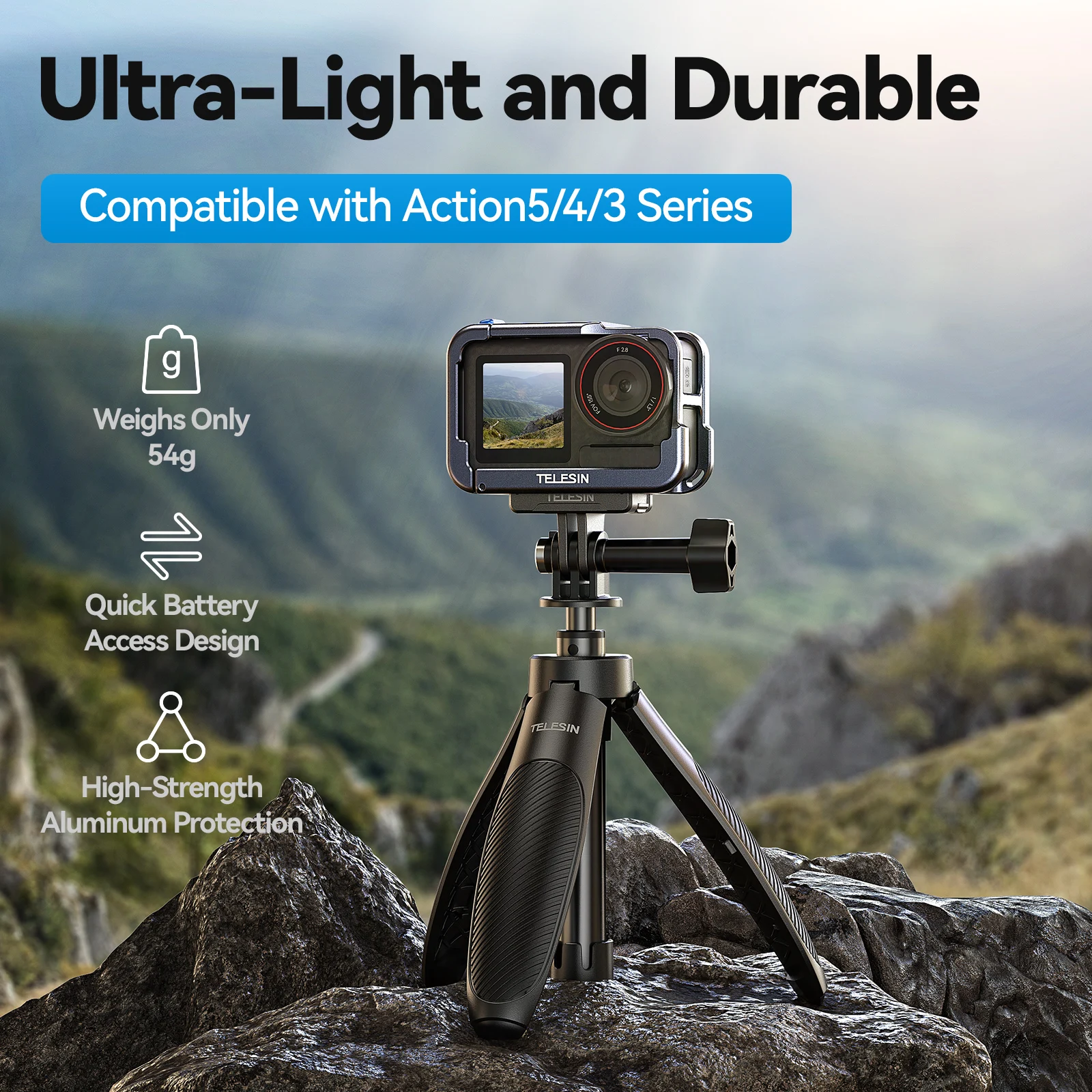 TELESIN Aluminium Alloy Frame Case For DJI OSMO Action 3 4 5 Pro Double Clod Shoe Cage Protective Shell For DJI Action 3 4 5pro