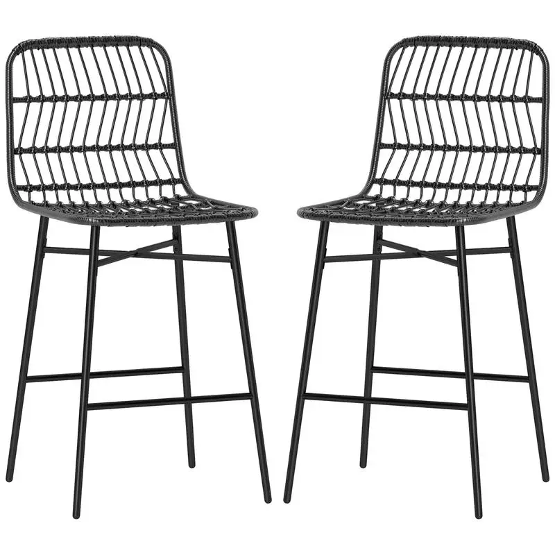 

HOMCOM Rattan Counter Bar Stools Set of 2, 26" Counter Height Barstools with Back, Bar Chairs for Kitchen Island, Black
