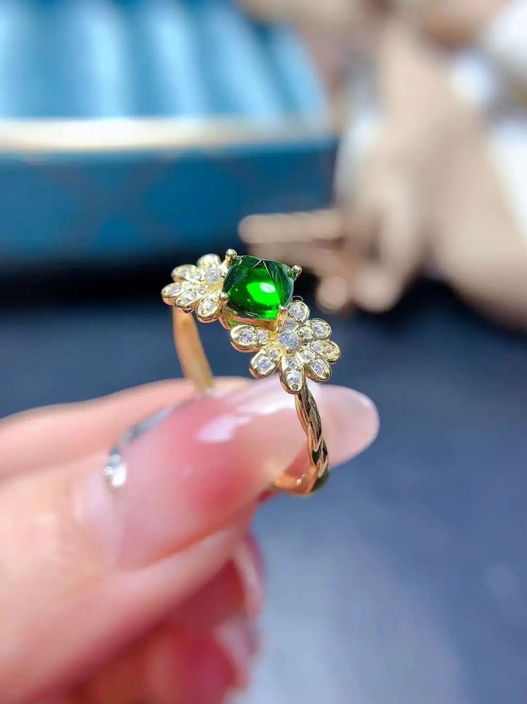 Trendy New Diopside Ring Natural Real Diopside 925 Sterling Silver Delicate Women Party ring