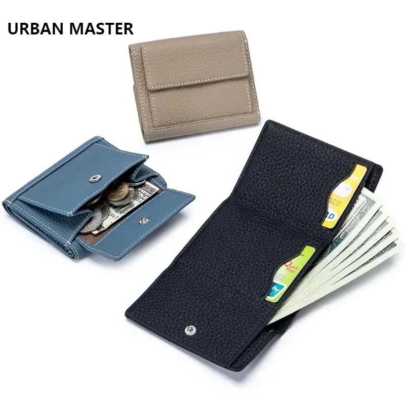 

Женские короткие кошельки URBAN MASTER из натуральной коровьей кожи, модный трендовый кошелек тройного сложения в японском стиле, Дамский держатель для карт, 3449