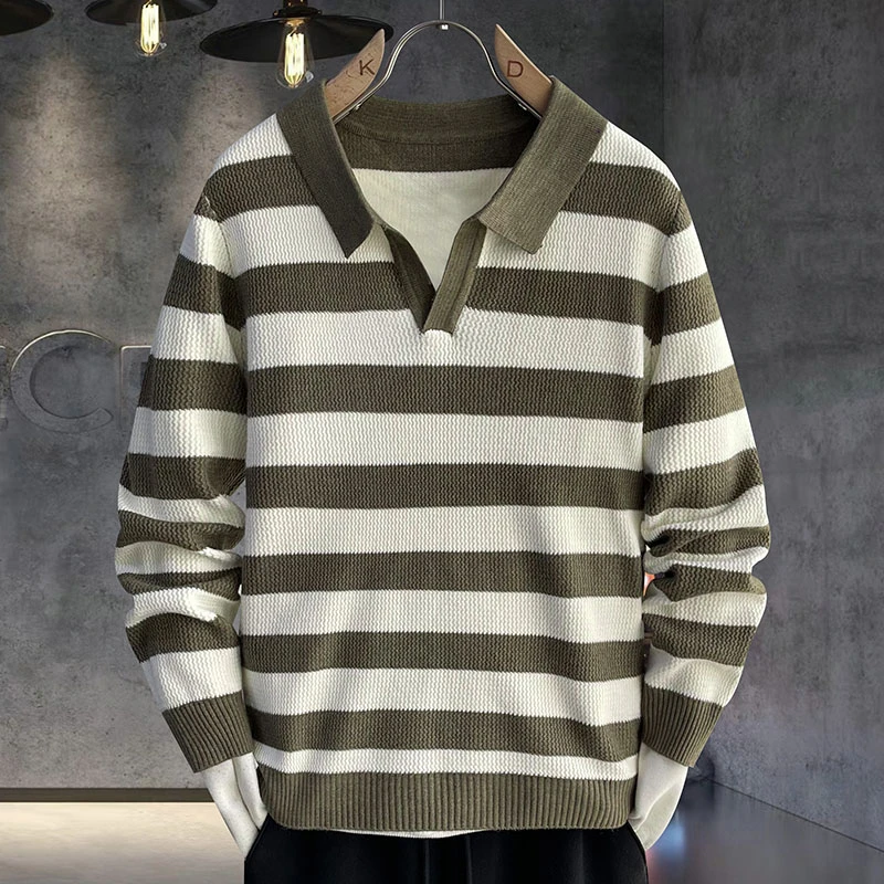 

Loose Fit Crew Ne Knitted Sweater for Men Vintage Korean Sle Long Sve Casual Wear Polyester Fiber Non-deformable