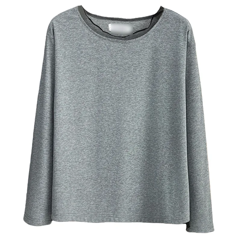 

XXXXL модная женская одежда больших размеров, футболка с элегантным сетчатым лоскутным воротником и длинными рукавами, повседневные топы 1749