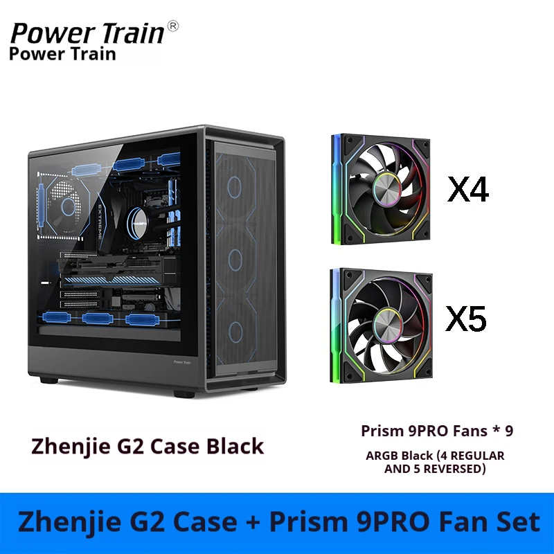 

Корпус для компьютера PowerTrain Zhenjie G2 для игрового ПК с водяным охлаждением на 360°, настольный компьютер ATX со стеклянным боковым стеклом