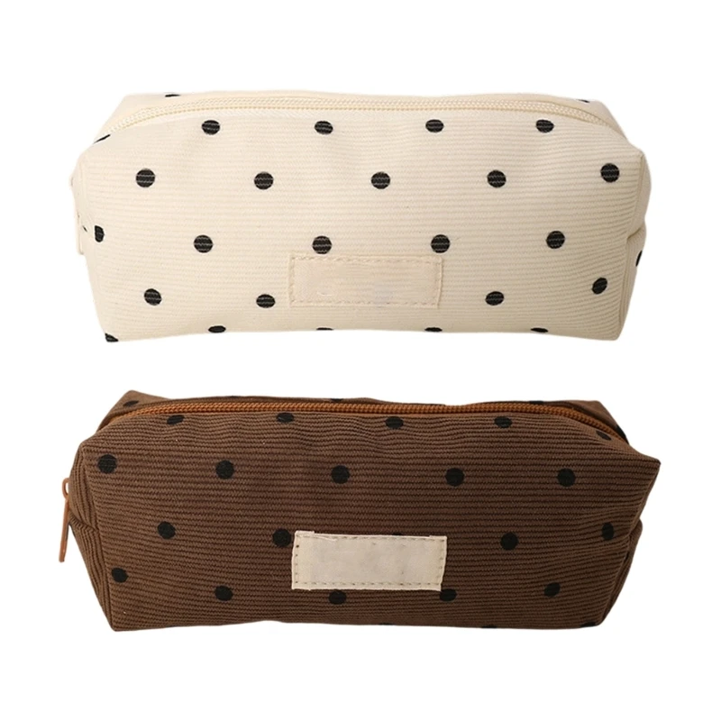 U2JE Dotted Print Polyester Pencil Case Large Capacity Pencil Bag for Students Women