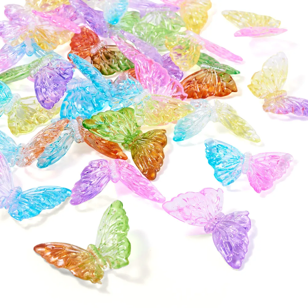 32Pcs Two Tone Transparent Acrylic Butterfly Beads Mixed Color For Jewelry Making DIY Bracelet Necklac Accessories 28x37.5x8.5mm