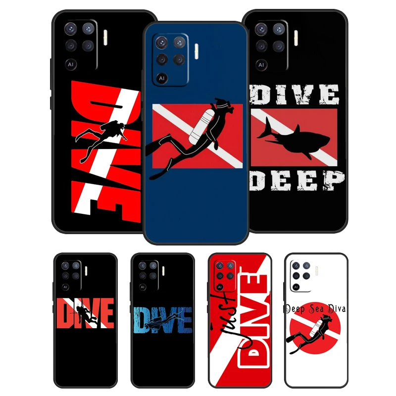 Dive Scuba Diver Shark Diving Back Cover For OPPO A5 A9 2020 Case For OPPO A94 A74 A54 A31 A53 A53S A83 A91 A52 A72 A15