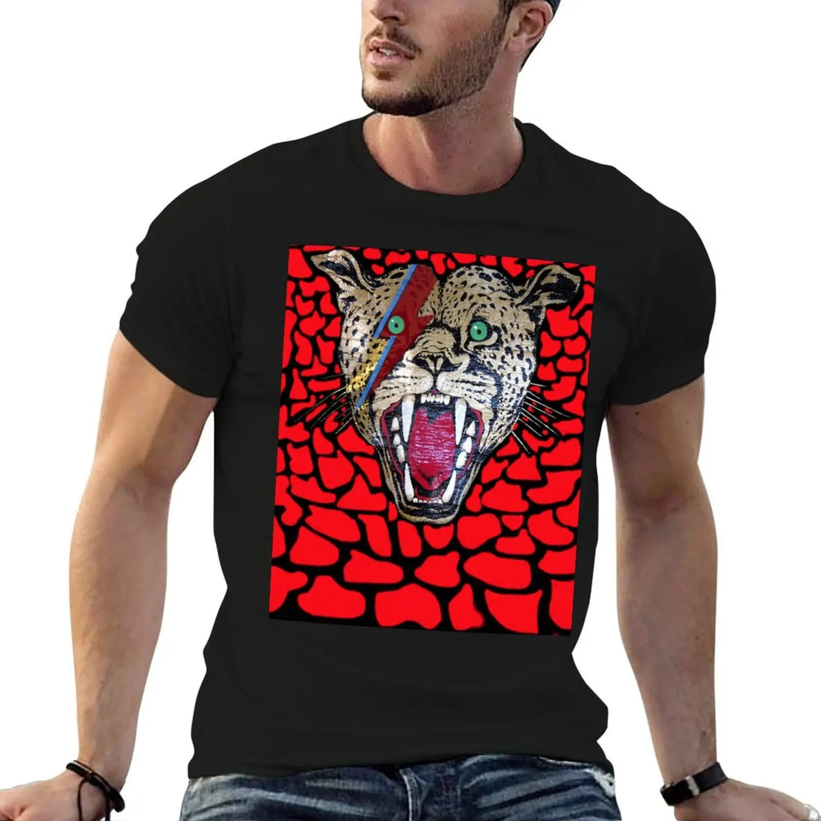 Street Walking Cheetah on red T-Shirt tees animal prinfor boys blanks tshirts for men