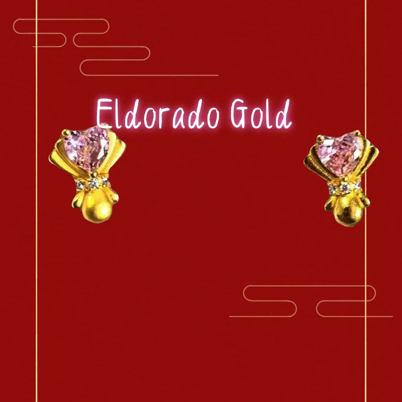 

New Korean version AU750 18K gold love bouquet earrings pink zircon puncture jewelry earrings give girlfriend a giftValentine's