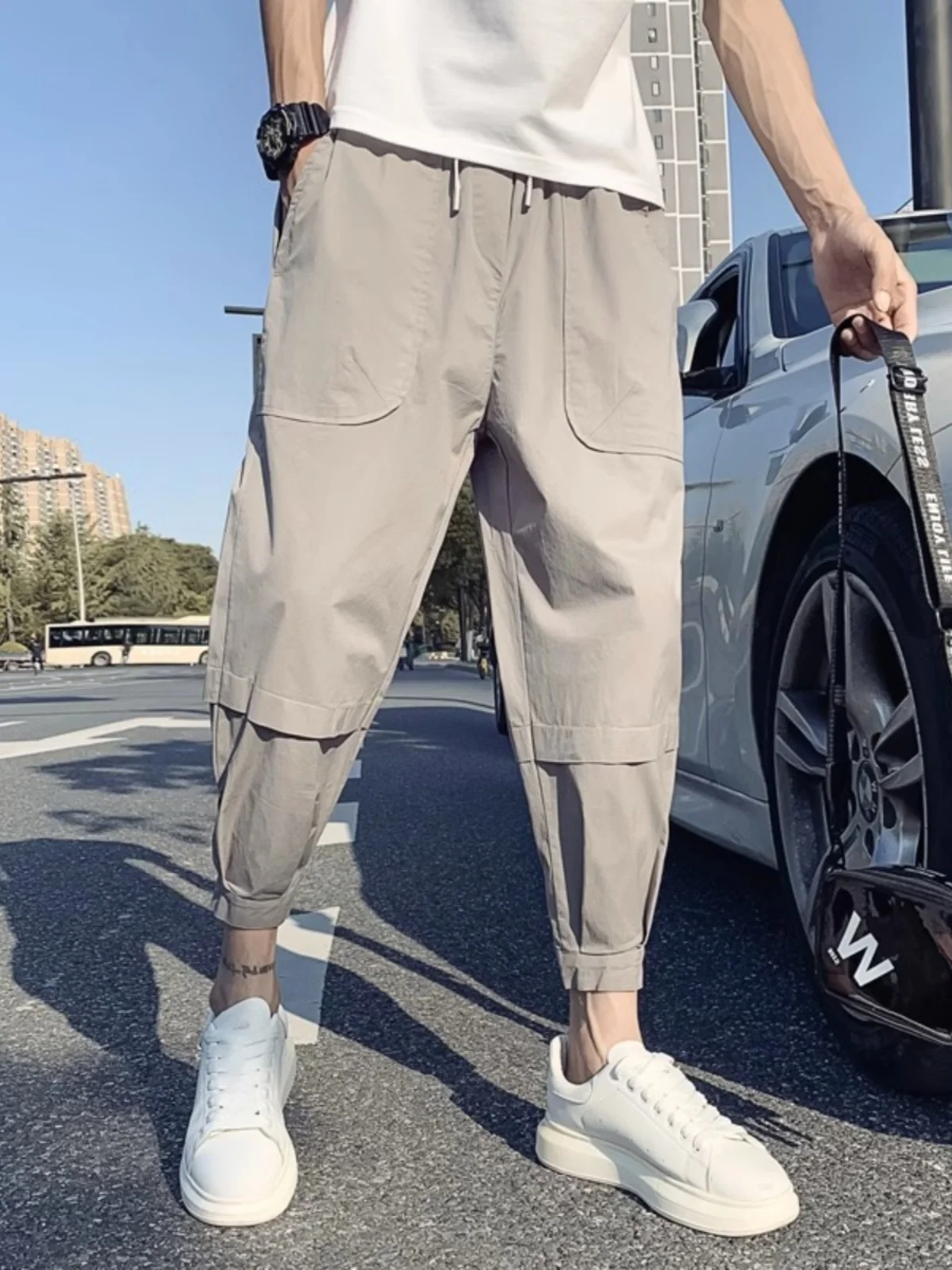 

Men's Summer Workwear Trousers Harlan Thin Casual Khaki Loose All-Match Nine Points Casual Pants Breathable Polyester Fiber