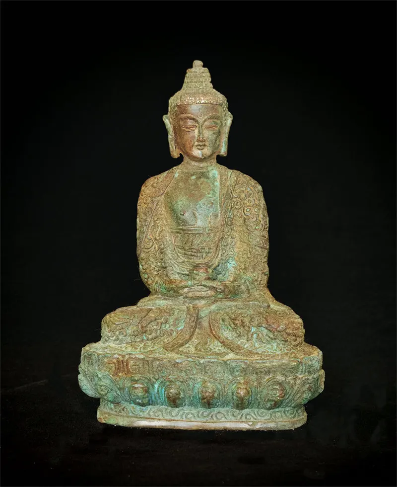

Tibet Buddhism Temple Old Patina Bronze Sakyamuni Amitabha Buddha Statues Wealth