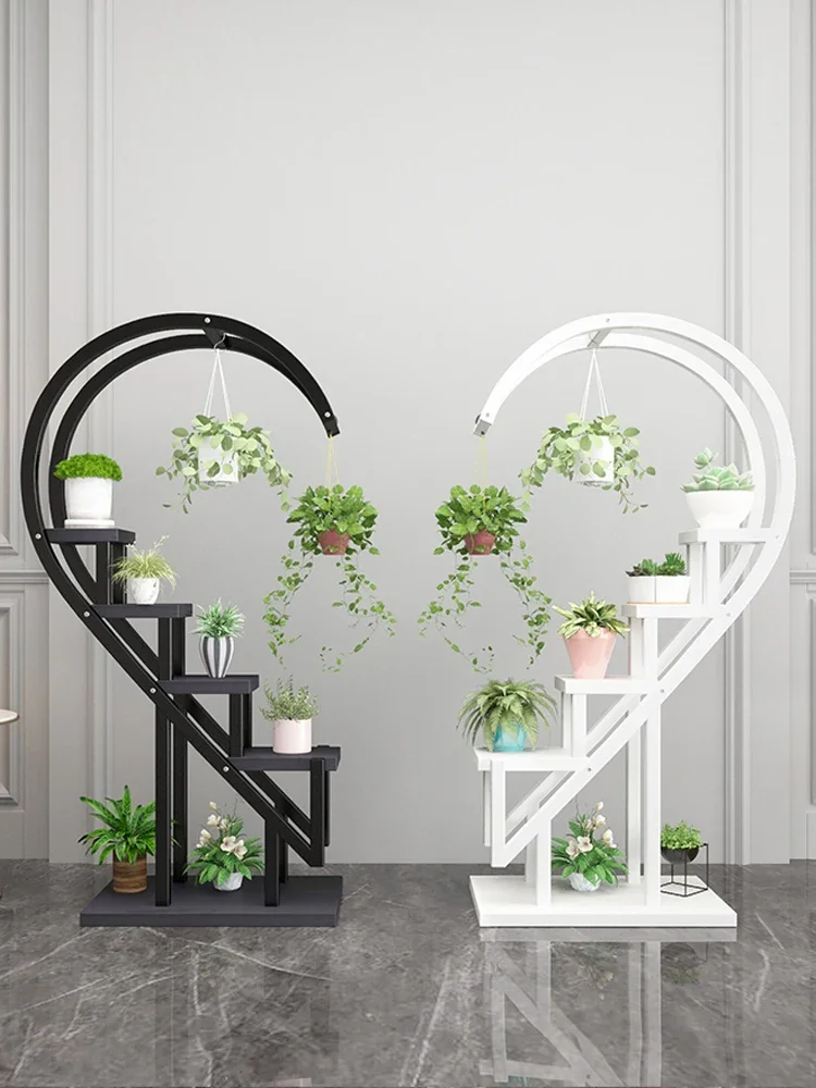 Hxl Heart-Shaped round Flower Rack Multi-Layer Living Room Balcony Iron Floor-Standing Flower Pot Storage Rack