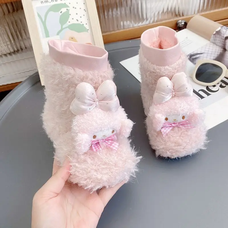 

My Melody Winter Kids Shoes Sanrio Kawaii Cartoon Girl Plus Cotton Boots Lolita Warm Short Boot Baby Shoes Child Slip Boots Gift